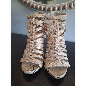 Fergalicious Faux Snakeskin Tan/Gold Hallucinate Heels/Pre-Owned,Size 6.5M